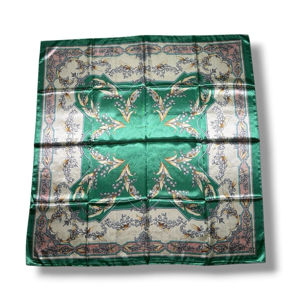 Green Square Scarf 35” X 35” Women Headscarf Scarve Beige Fashion